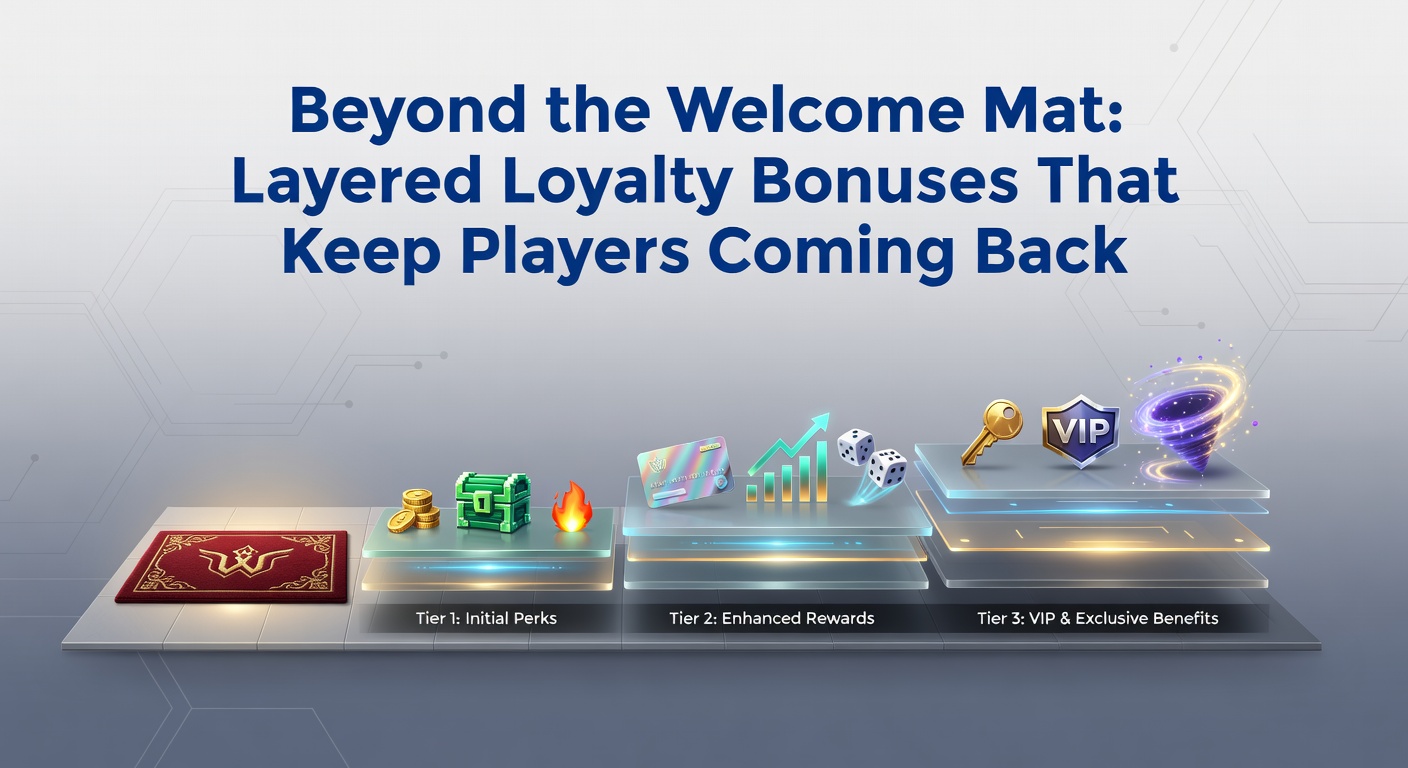 Infographic showing loyalty tier progression with icons for rewards like personalized bonuses, exclusive tournaments, and high-stakes rebates