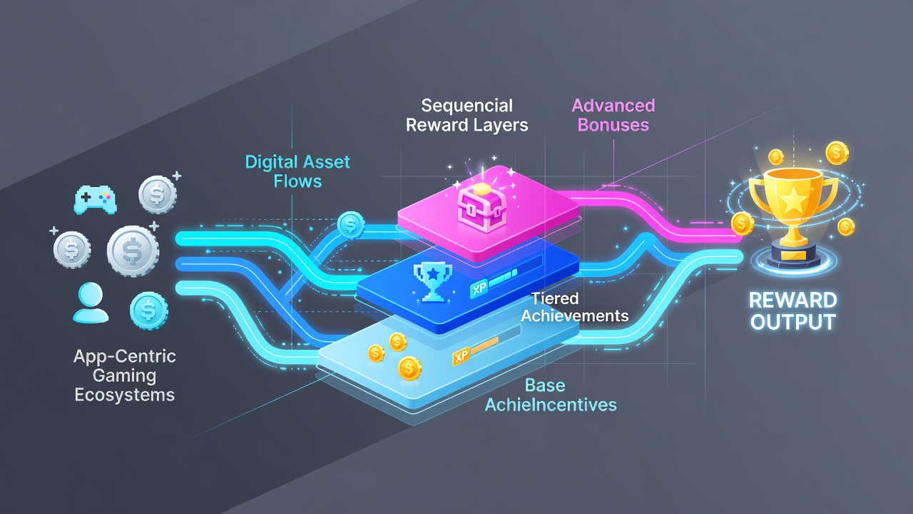 Diagram showing layered reward structures tied to digital asset circulation in gaming applications