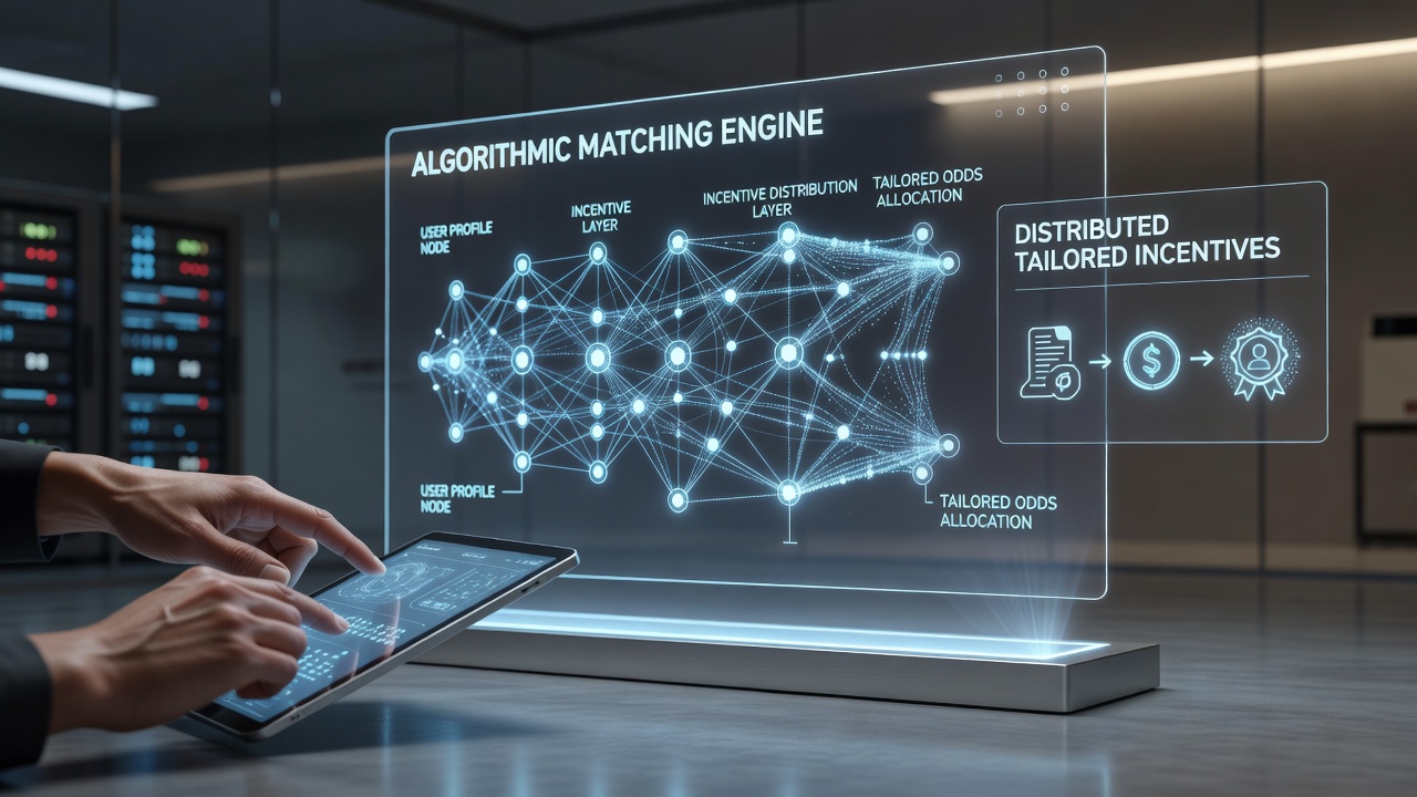 Algorithmic systems analyzing player data in a digital betting interface with personalized offer prompts displayed on screen