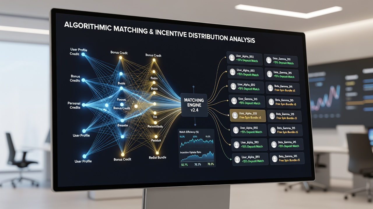 Dashboard view of algorithmic incentive distribution showing matched offers and user engagement metrics in a betting application