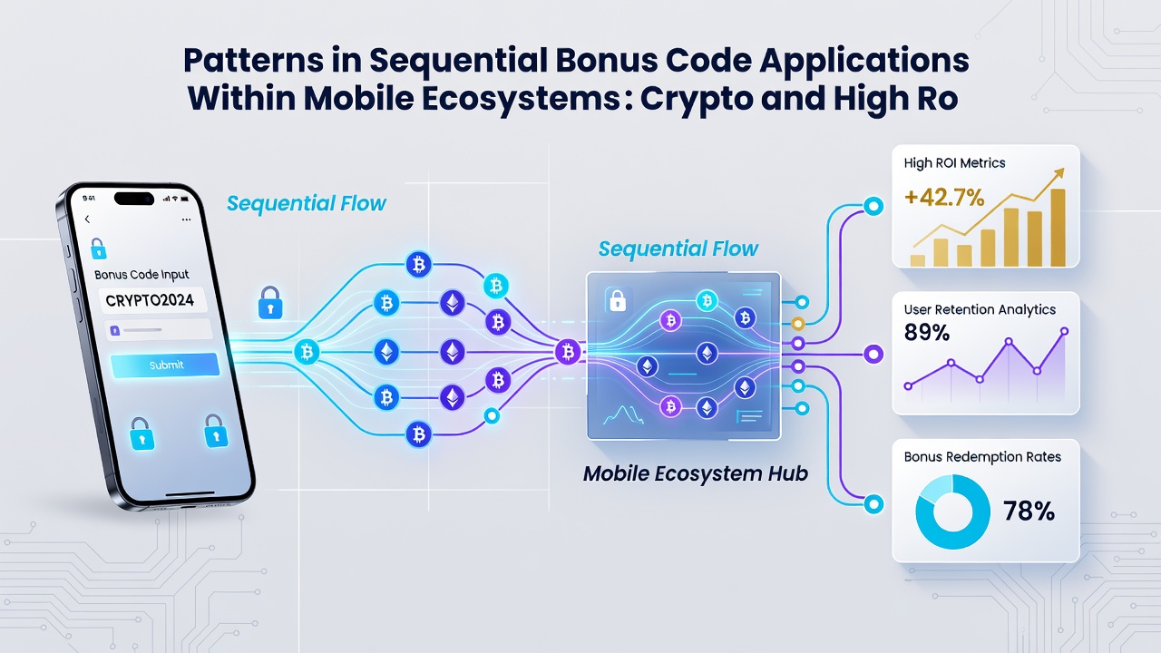 Diagram illustrating layered bonus code sequences connected to crypto wallets and high roller segmentation in mobile apps