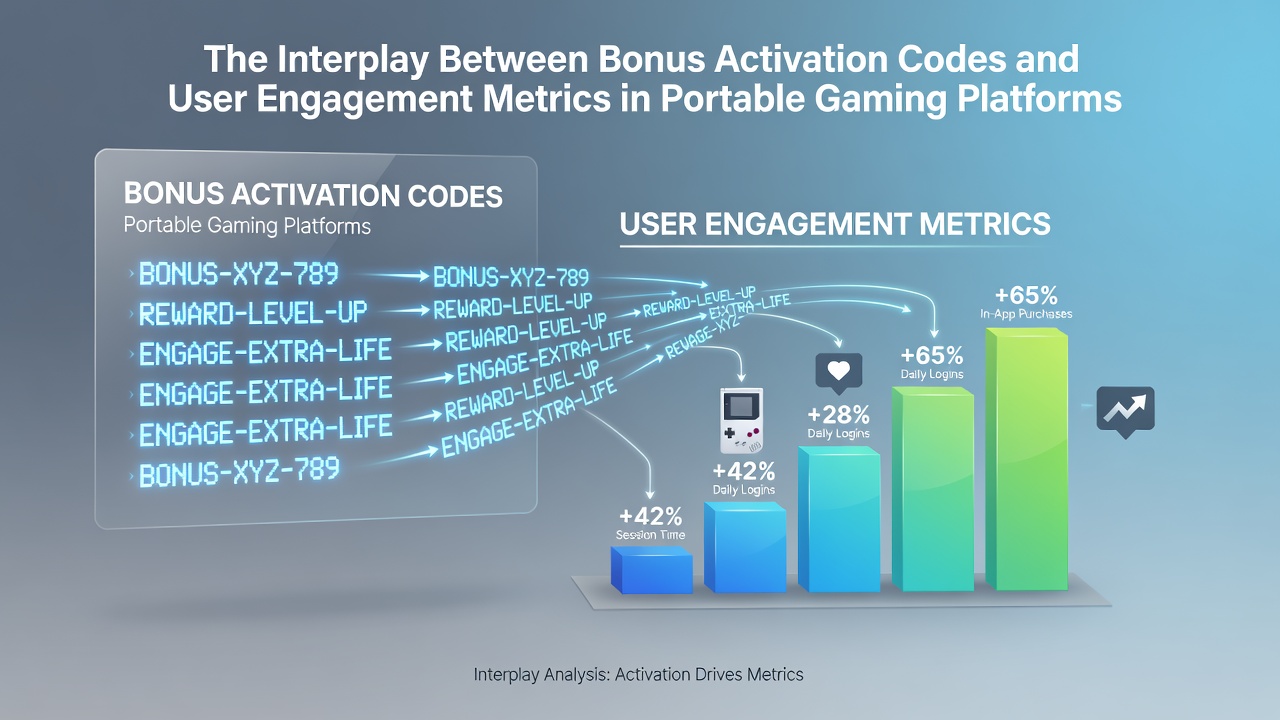 Mobile gaming interface displaying bonus activation codes and engagement dashboards on portable devices