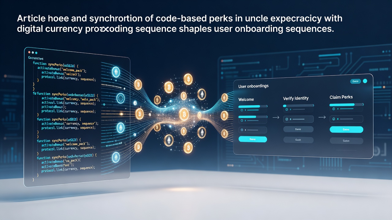 Illustration of digital currency protocols syncing with code-based perks during user onboarding in gaming apps