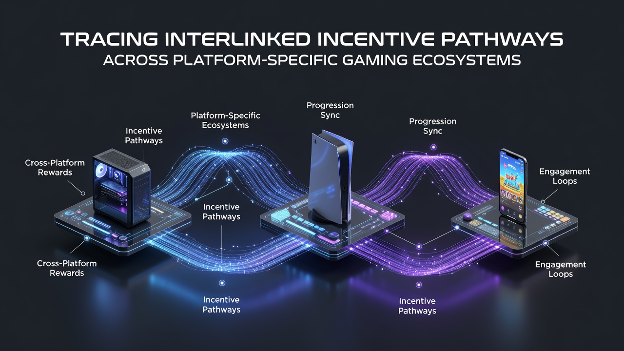 Diagram showing connected gaming platforms with incentive flows between mobile, console, and desktop ecosystems
