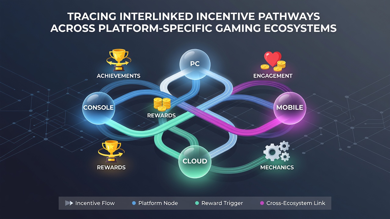 Flowchart illustrating sequential reward layers moving between different gaming platforms